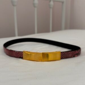 Vintage Carlisle Pink Snakeskin Belt with Matte Gold Buckle